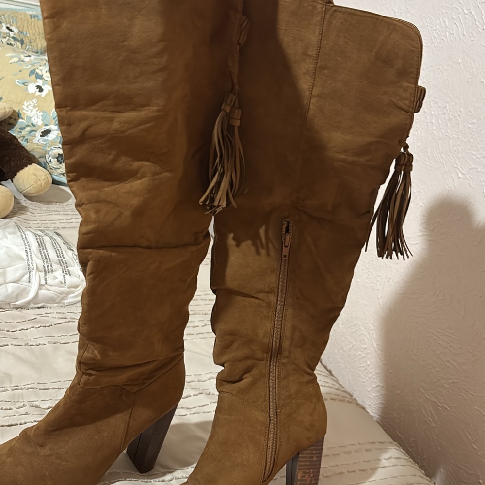 Brown Suede Knee-High Boots
